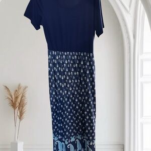Elegant Navy Blue Paisley Dress